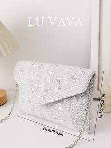 Luxury Beaded Clutch Purse - LU VAVA Handmade Golden Sequin Embroidery Envelope Bag With Detachable Chain Strap, Crossbody Evening Bag For Wedding - White - View 5
