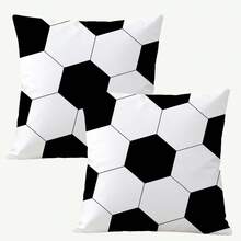 1pc Football Themed Throw Pillow Cover, 17.7x17.7 Inches - Soft Peach Velvet Polyester, Zippered, Machine Washable, Suitable For Home And Office Decor, No Pillow Insert - Black and White - View 18
