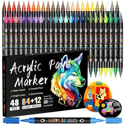 12/24/48/72/96/144/240 Colors Double-Ended Marker Pens, Suitable For Rock Painting, Glass Painting, Wood Painting, Comics And Sketching, DIY Crafts, Back To School Supplies Gift For Boys, Girls, Students, Teacher's Day Gift