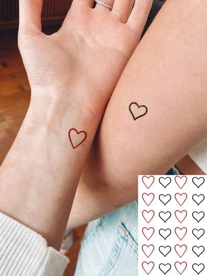 1 Sheet Body Art Tattoo Temporary Sticker Suitable For Women Or Men, Simple Black Heart Design. Waterproof Fake Tattoo, Lasting 2-5 Days, It Can Be Used On Fingers, Arms, Neck, Chest, Waist, Legs, And Ankles. Perfect For Holidays, Parties, Weddings, Vacations, Gifts, And Music Festivals.