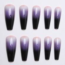 Press On Nails Coffin Almond Square Glitter Rhinestones Gold French Pearl Ombre Pink Nude Simple Reusable Fall Winter,New High-End Fashion Handmade Armor Piece European And American Style Black And Purple Gradient Pattern Bright Surface Pieces Can Be Wholesale Across Borders - 2 - Xem 5