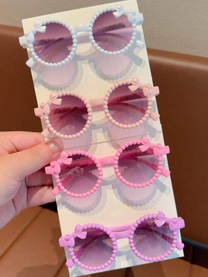 2/3/4 chiếc kính thời trang nơ ngọc trai dễ thương mới nhất năm 2026 dành cho bé gái, kính mắt trẻ em, chỉ có hình ảnh thẻ, không bao gồm vận chuyển.