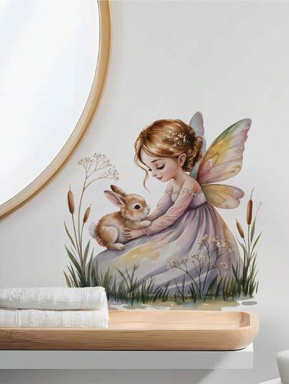 mama look 1 pieza Pegatina de pared removible de PVC de varios tamaños, decoración de Pascua, calcomanía de pared, chica hermosa, conejo lindo, decoración festiva para dormitorio, sala de estar, estudio, comedor, baño, decoración de pared del hogar, decoración de habitación