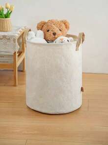 1 pieza Cesta de lavandería de gran capacidad, cesta de almacenamiento redonda plegable para ropa y juguetes con asa, organizador portátil de ropa sucia, cesta de almacenamiento multiusos para dormitorio, baño, lavandería, dormitorio - Blanco - Ver 5