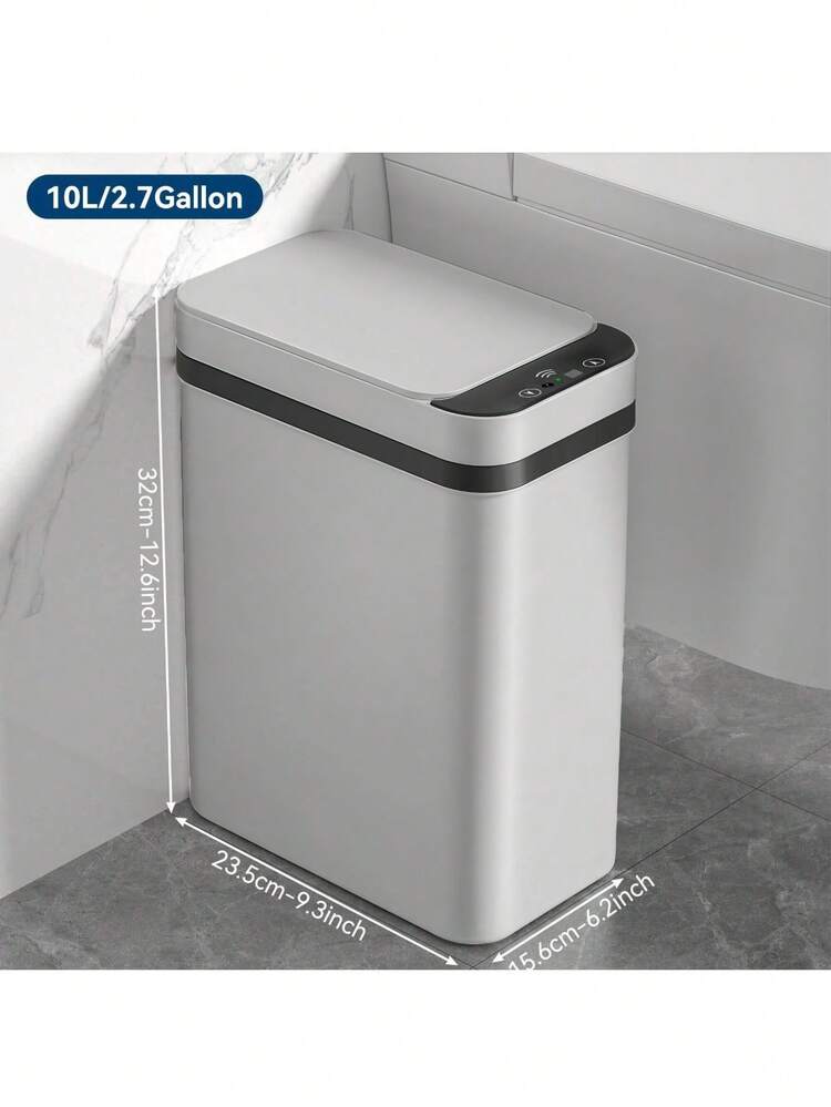 Ljia 2.7 Gallon/4 Gallon Automatic Sensor Trash Can With Lid, Touchless Narrow Small Garbage Bin, Smart Slim Plastic Waste Bin For Bathroom, Kitchen, Office, RV, Bedroom, Living Room, White And Grey