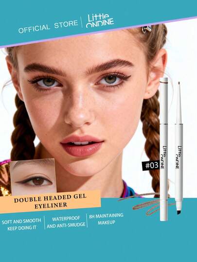 Little Ondine Dual-Tip Gel Eyeliner Pencil 03 Light Brown, Outline And Smudge Eyeliner, Feather-Light Powder, Blade-Like Effect, Non-Tugging On Eyelids, Suitable For Monolids, Easy For Beginners, Long-Lasting Even After Workouts, Ideal For Busy Mornings, 0.06g/0.002oz