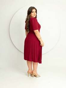 Elegant Casual Button Pleated Wrinkled Holiday Beach - 紅木色 - 查看 2