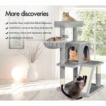 B BEASTIE BEASTIE Cat Tree Scratching Post Scratcher Tower Condo House Furniture Wood 100cm - Light Grey - View 10