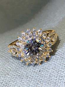 1枚女士迷人立方氧化锆戒指，适合作为情人节礼物、婚礼、订婚、周年纪念、派对佩戴 - 金黃色 - 查看 10