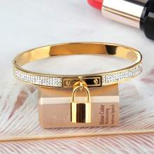 1pc Luxury Ins Style Crystal Inlaid Lock Design Stainless Steel Bracelet, Accessory For Women - Small Lock Bracelet - View 8