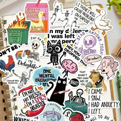 50pcs Snarky Meme Stickers,Good-Looking Cute Cartoon Creative Cartoon Decorating,Suitable For Decorating Handbooks Phone Cases,Skateboards,Guitars,Parties Suitcases Boxes Helmets Envelopes Diy Decorative Stickers,It Can Also Be Used As A Christmas Halloween Gift And Birthday Gift