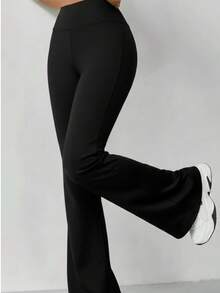 Women's Plain High-Waisted Flare Leggings With A Comfortable Style - màu đen - Xem 1