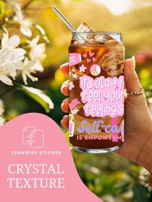 4张/套 心理健康主题UV DTF转印贴纸，适用于16盎司利比玻璃杯（9.4x4.3英寸），包含自我关爱、积极肯定语等防水图案，无需加热即可使用，是送给治疗师的励志礼物。 - Mental Health 01 - 查看 2