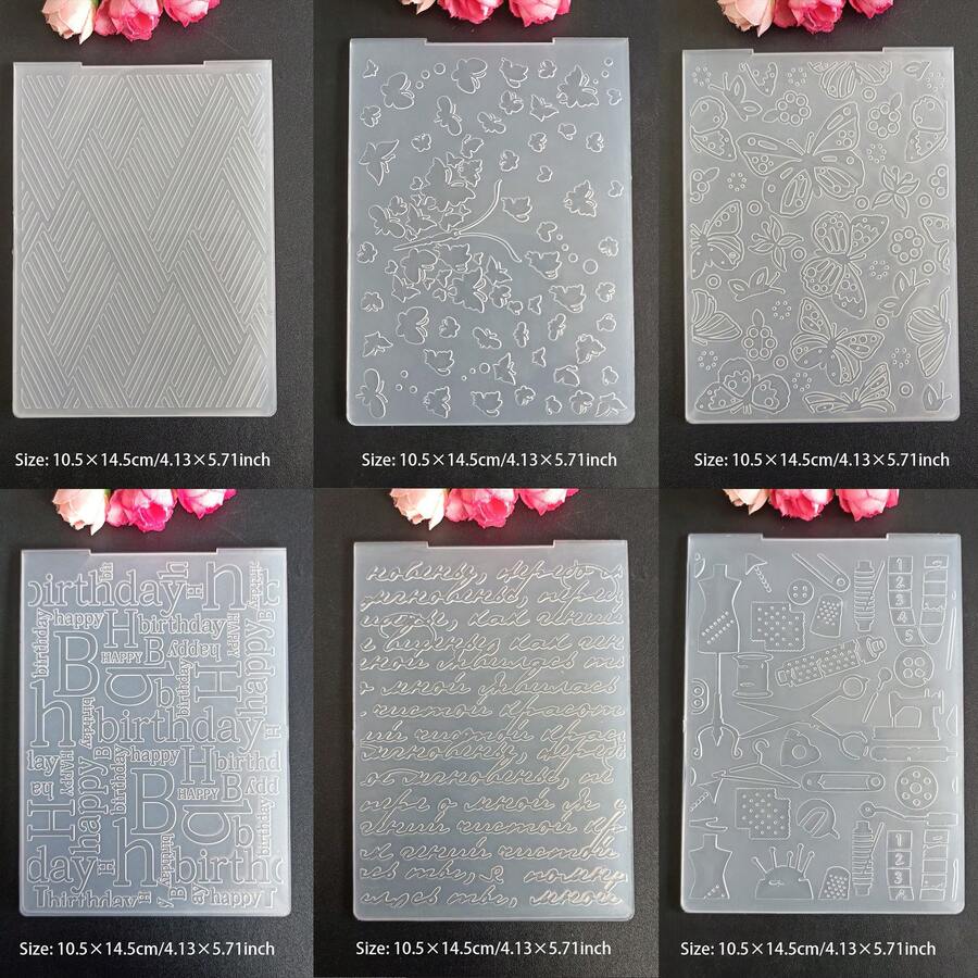 2D Embossing Folders For Card Making Embossing Machine Template For Scrapbook Paper Craft Album Stamps Decor DIY Greeting Card Making Geometric Diagonal Pattern / Butterfly And Flower / Birthday-Themed Text / Handwritten Background / Handwritten Background