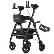 IsEasy Upright Walkers For Seniors, 450 Lb Heavy Duty Stand Up Rollator Walker With Adjustable Soft Sponge Armsupport & Seat, Tall Standing Folding Rolling Walker With 8'' Wheel, Black - View 2