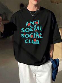 Anti Social Club Rose T-Shirt: High-Quality Fabric, Crew Neck, Loose Fit, Comfortable, Eye-Catching Print - 黑色 - 查看 7