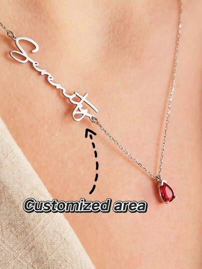1 Collar con colgante de piedra natal personalizado y hecho a mano con diseño de nombre grabado lateralmente, lleno de amor, es un gran regalo del Día de San Valentín para los seres queridos