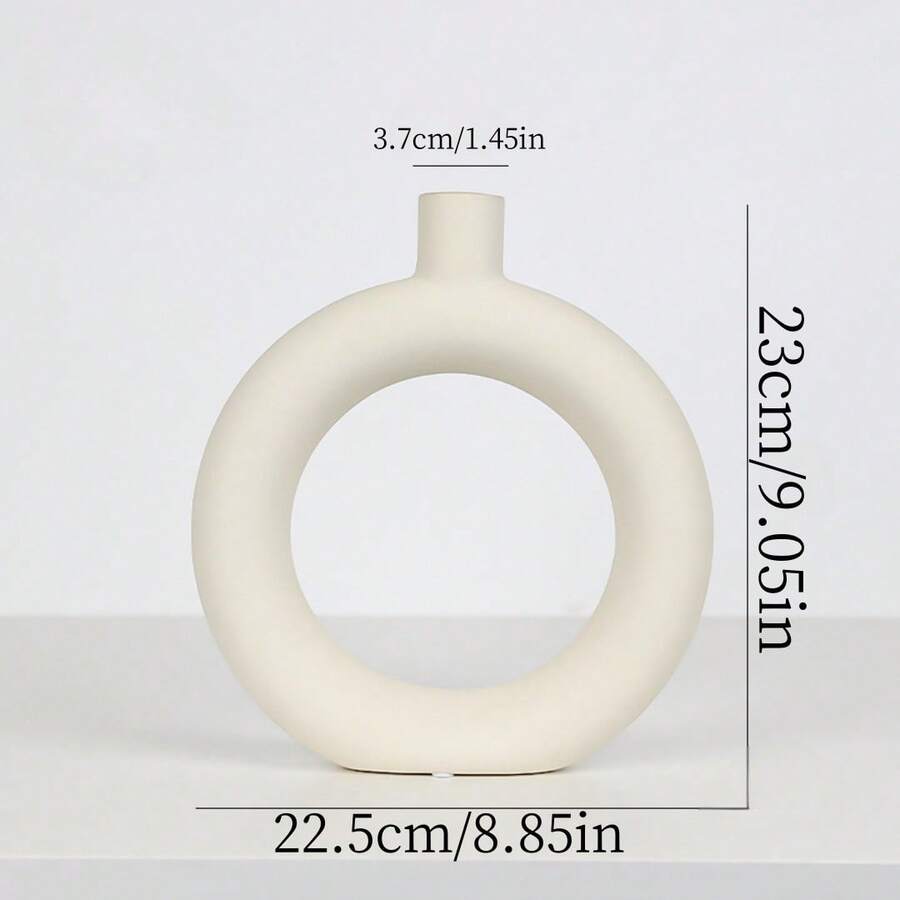 1 buc. Vază rotundă albă, arsă, simplă, nordică, design în stil Ins, recipient pentru aranjament floral pentru flori artificiale și uscate, ornament decorativ pentru camera de zi, rechizite pentru casă pentru Anul Nou, Ziua Îndrăgostiților