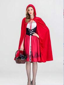 1件小红帽服装，城堡女王斗篷，童话服装 - 紅色 - 查看 5