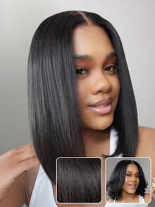 Wig No-Slip Drawstring Cap 7x5 Bye Bye Knots Lace Front Glueless Yaki Straight Bob Closure Wig 100% Human Hair With Face-Framing Layers Pre Cut Pre Plucked Pre Bleached Unice Wig - SNatural - View 6