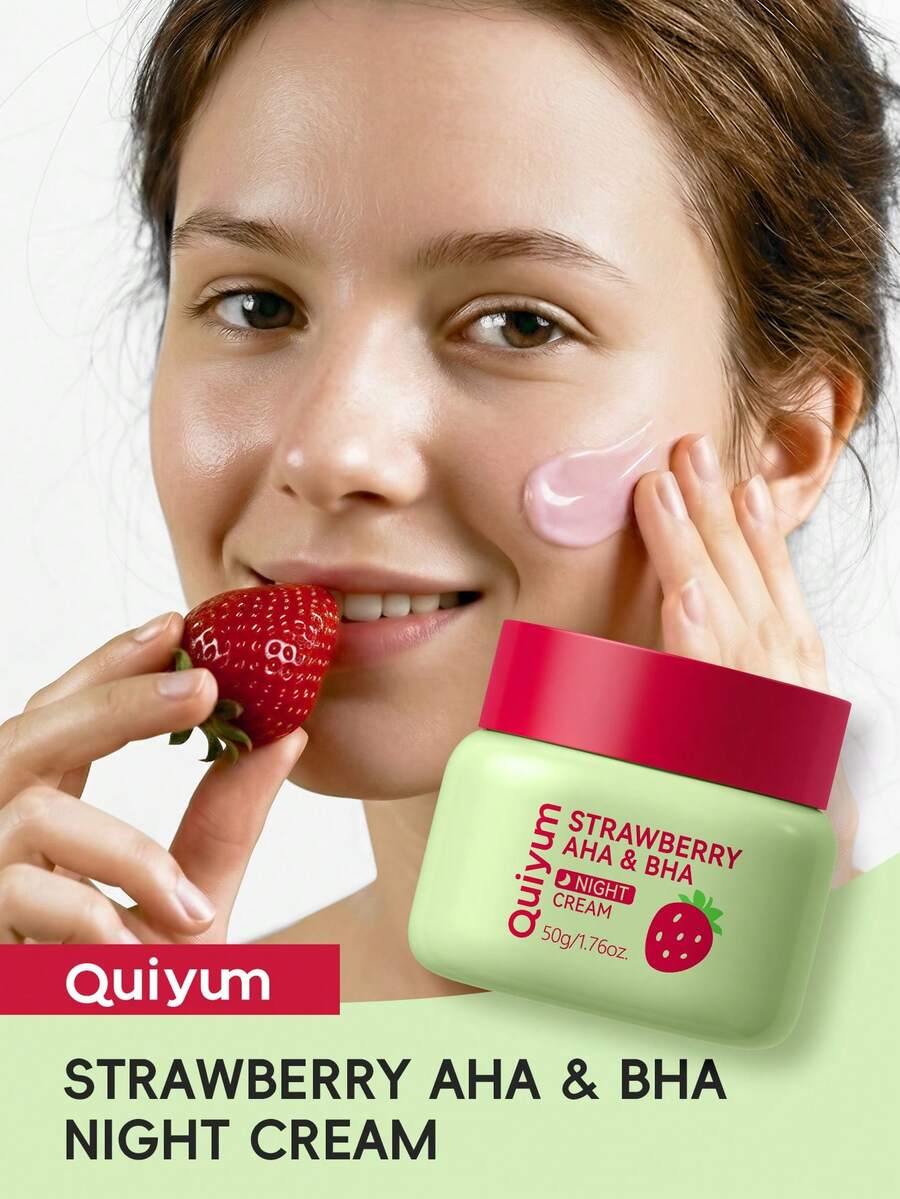 1 件 QUIYUM 草莓 AHA & BHA 保湿晚霜，50 克保湿修护面霜，改善整体肤质，适合女性、妈妈、妻子、姐妹、青少年、女朋友使用。 - 草莓 - 查看 1