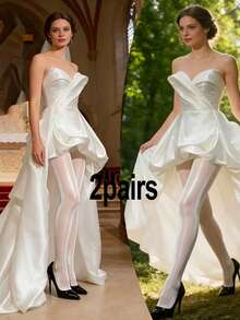 2 Pairs Sheer Nude Stockings, White Wedding Season Bridal Photo Shoot Pantyhose, Sexy Seamless Tights, Pearl Glossy High Waist High Elasticity Glitter Tights, Suitable For Daily Wear, Shiny Sheer Thin Pantyhose, Summer Pearl Glossy White Glitter Tights - White - View 6