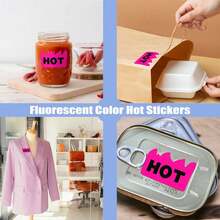 Hybsk 500pcs Rave Hot Stickers 2" X 1-1/5 Inch Fluorescent Red Hot Flame Fire Shape Labels Marking Popular Items For Restauresent Supermarkets Stores Shops (Fluorescent Red) - Màu hồng huỳnh quang - Xem 3