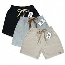 Set Of 3 Premium Linen Shorts For Children And Teens, Bermuda Style, Sizes 2-16 - 灰色 - 查看 1