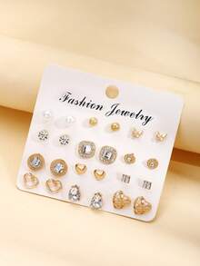 3对女士钻石耳钉套装，时尚创意气质 - 彩色 - 查看 8