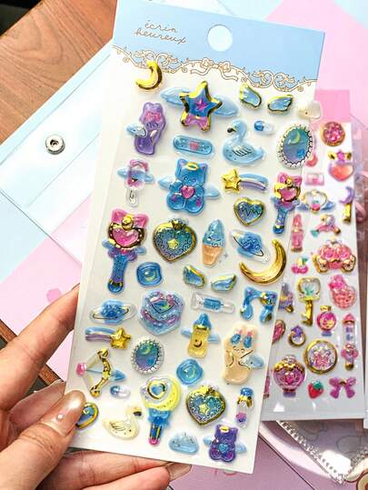 高品质3D可爱贴纸，趣味闪亮浮雕装饰，立体趣味日系动漫贴纸，水晶贴纸，实心材质，精致立体造型，自粘防水不粘装饰贴纸