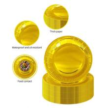 100pcs 7-Inch Disposable Paper Plates, 18cm Diameter White Paper Plates, Suitable For Daily Use, Barbecue, Parties And Various Activities - Gold - View 1