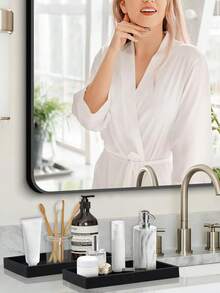 1个/2个浴室梳妆台托盘，迷你皂液器，小型香水和首饰碟，小饰品架，蜡烛托盘，浴室收纳架，厨房水槽窄型硅胶皂碟 - 黑色 - 查看 3