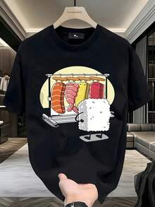 Camiseta de sushi, divertida, colorida, para amantes de comida japonesa, look viral,playera de hombre,ropa de hombre,tops,regalos para hombre,nacional envio,oversize hombre. - Negro - Ver 1