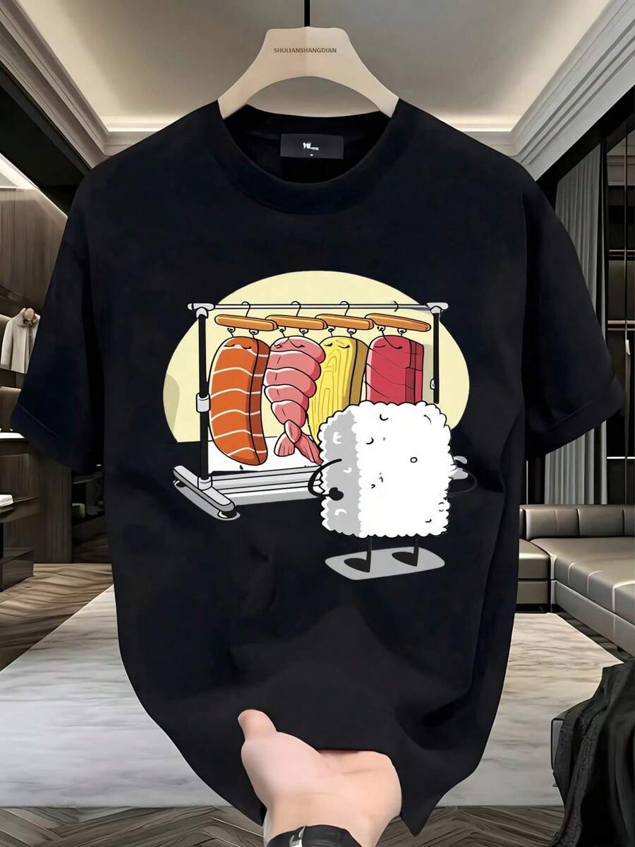 Camiseta de sushi, divertida, colorida, para amantes de comida japonesa, look viral,playera de hombre,ropa de hombre,tops,regalos para hombre,nacional envio,oversize hombre. - Negro - Ver 1