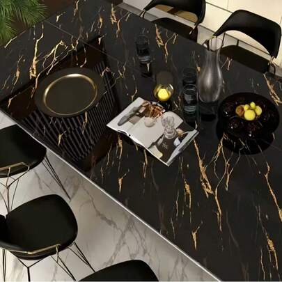 Black Background Colorful Gilded Marble Pattern Wallpaper, Decorative For Dining Room & Tabletop, Waterproof & Heat-Resistant Self-Adhesive Vinyl Wallpaper, Washable, DIY Wall Decor