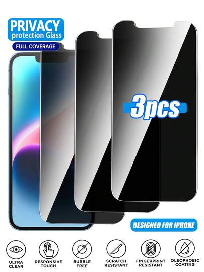 Bộ 3 miếng dán màn hình cường lực chống nhìn trộm, không bọt khí, chống bám vân tay, chống trầy xước, độ phân giải cao, dễ dàng lắp đặt, tương thích với các dòng máy Apple 11/12/13/13 Mini/13 Pro/13 Pro Max/14/14 Plus/14 Pro Max/15/15 Plus/15 Pro/15 Pro Max/16/16 Plus/16 Pro/16 Pro Max/17/17 Air/17 Pro/17 Pro Max/17 Pro Max/17e Series