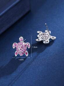 2pcs Women's Fashion Ocean Turtle Zirconia Stud Earrings, Suitable For Cute Girls Daily Wear - Earrings - View 9