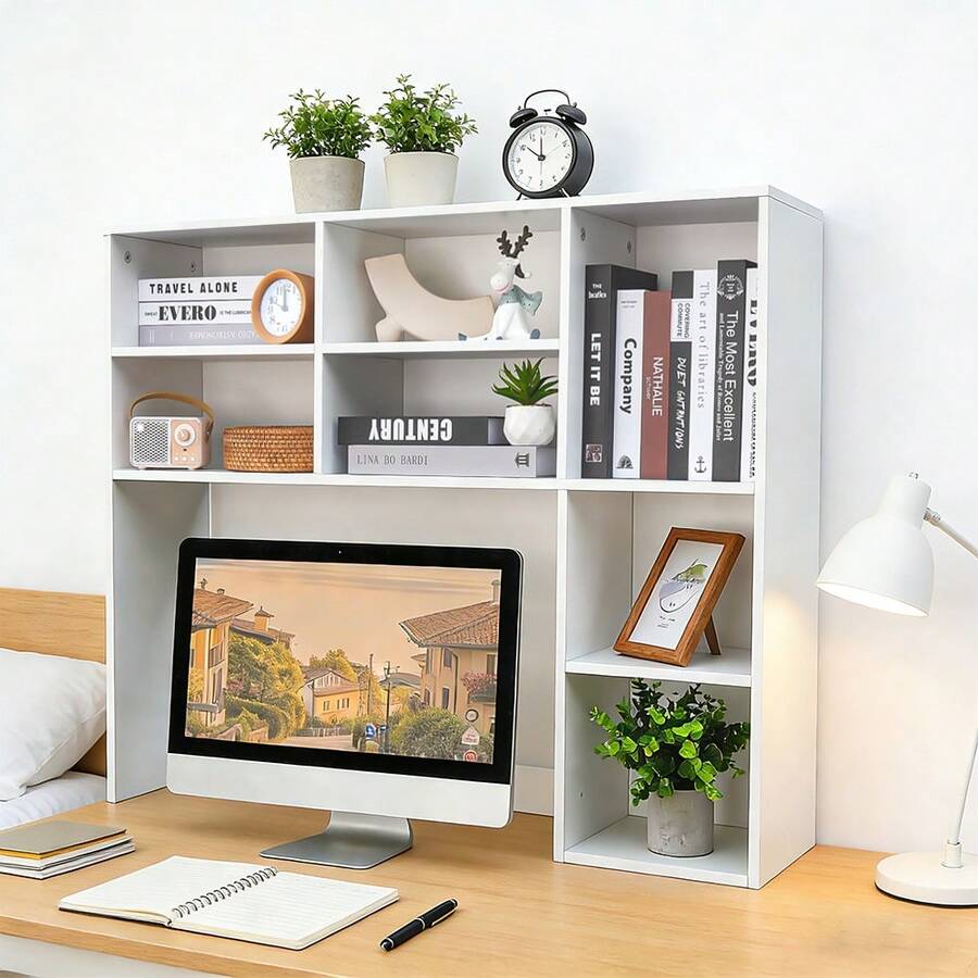 Desktop Bookshelf Organizer With Open Cubbies, Modern Minimalist Desk Storage For Office & Bedroom, Stylish Open Compartment Design, Perfect For Neat Aesthetic Desktop Organization, Ideal For Books, Stationery & Small Decor Items AestheticDesk MinimalistDesktop - B - 查看 1