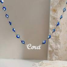 Customized Blue Eyes Name Necklace Personalized Fashion Devil's Eye Name Necklace Stainless Steel Simple Amulet Necklace Gifts To Her Women Popular Jewelry Language English Only - Multicolor - View 5