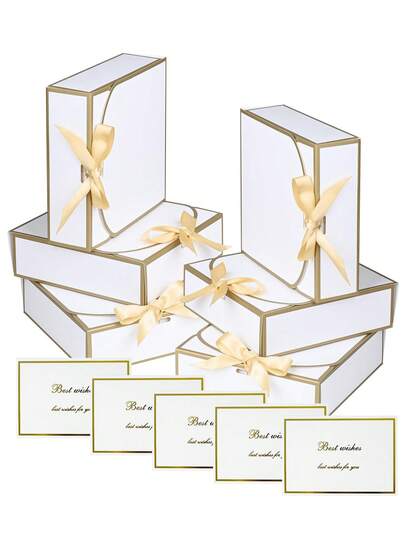 10 chiếc/4 chiếc/2 chiếc - Hộp quà màu trắng và vàng có nắp, hộp quà có ruy băng dùng để cầu hôn phù dâu, hộp quà cưới, quà sinh nhật, quà tiệc mừng em bé sắp chào đời và các bữa tiệc khác, quà tặng ngày Valentine, bao bì quà tặng, quà sinh nhật, tự làm, hộp đựng mỹ phẩm, bao bì quà tốt nghiệp, hộp trang trí tiệc cưới.