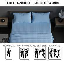 Juego de Sabanas para Cama, Sabana Bajera, Sabana Plana y Funda de Almohada, Cajon Amplio, 2800 Hilos, Premium, Tamaño Individual Matrimonial Queen King - Azul Cielo - Ver 7
