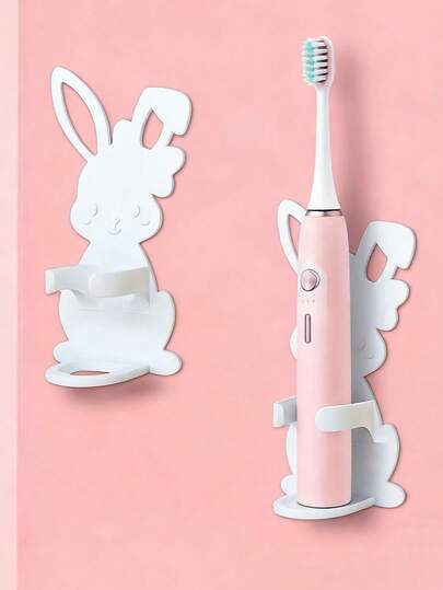1/2pcs Cute Rabbit Shaped Electric Toothbrush Holder, Wall-Mounted Toothbrush Storage Box, No Drilling Self-Adhesive Bathroom Accessory, Space-Saving Toothbrush Organizer, Easter Bunny Toothbrush Holder For Bathroom Decor And Home Decor, Suitable For Most Electric Toothbrushes
