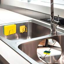 3 piezas Soporte adhesivo de esponja dorado de acero inoxidable, escurridor de esponja de cocina, organizador de almacenamiento de cocina - Dorado - Ver 3