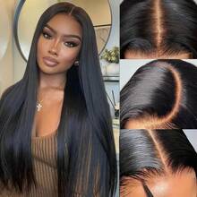 200% Density 5x5 Transparent Lace Front Hand Weaves Wig Glueless Wig Blended Human Hair Wigs Natural Black Straight Brazilian Virgin Hair Wig Can Be Free Styling Pre-Plucked Baby Hair & Pre-Bleached Suitable To Wear - Natural & Black - View 9