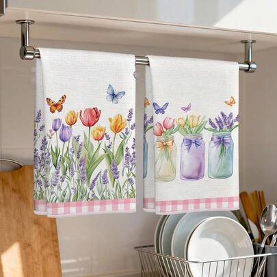 2 piezas Toallas de cocina, Suministros de cocina modernos con patrón de tulipanes de primavera, toallas de fibra ultra suaves de 40*60cm/15.7*23.6in, impresión de un solo lado, paños de cocina, adecuados para decoración de restaurante, cocina, baño, regalo festivo