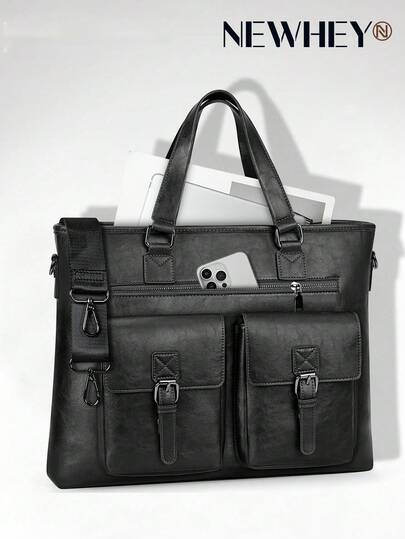 NEWHEY Men's Briefcases 15.6 Inches, Laptop Briefcase PU Skin, Large Capacity, Waterproof, Suitable For Work, Business, Travel