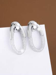 1 Pair Luxury Mesh Hollow Splice Oval Earrings, Elegant Commuting Elegant Earrings Design, Suitable For Daily Gatherings And Gifts - Earrings - View 3