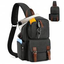 NEWHEY 男士防盗胸包，防水单肩包，适合徒步旅行，黑色/棕色 - 彩色 - 查看 1