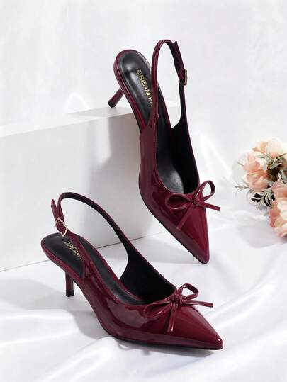 Women's Slingback Kitten Heel Pumps, Pointed Toe With Bow, 2.17" Low Heel – Comfortable Dress Shoes For All-Day Wear