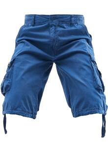 Men's Cotton Cargo Shorts Multi-Pocket Tactical Shorts With Button Closure Pockets, Breathable Casual Shorts For Summer Outdoor Activities Hiking Fishing And Camping - 藍色 - 查看 5